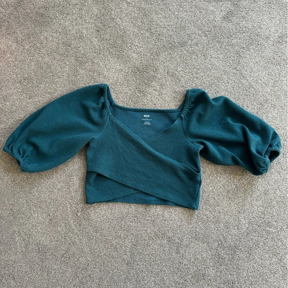 Maeve Teal Wrap Crop Top - Picture 4 of 12